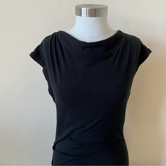 James Perse Cap Sleeve Gathered T-Shirt Midi Dress Size 1 Solid Black 959 - Picture 4 of 9